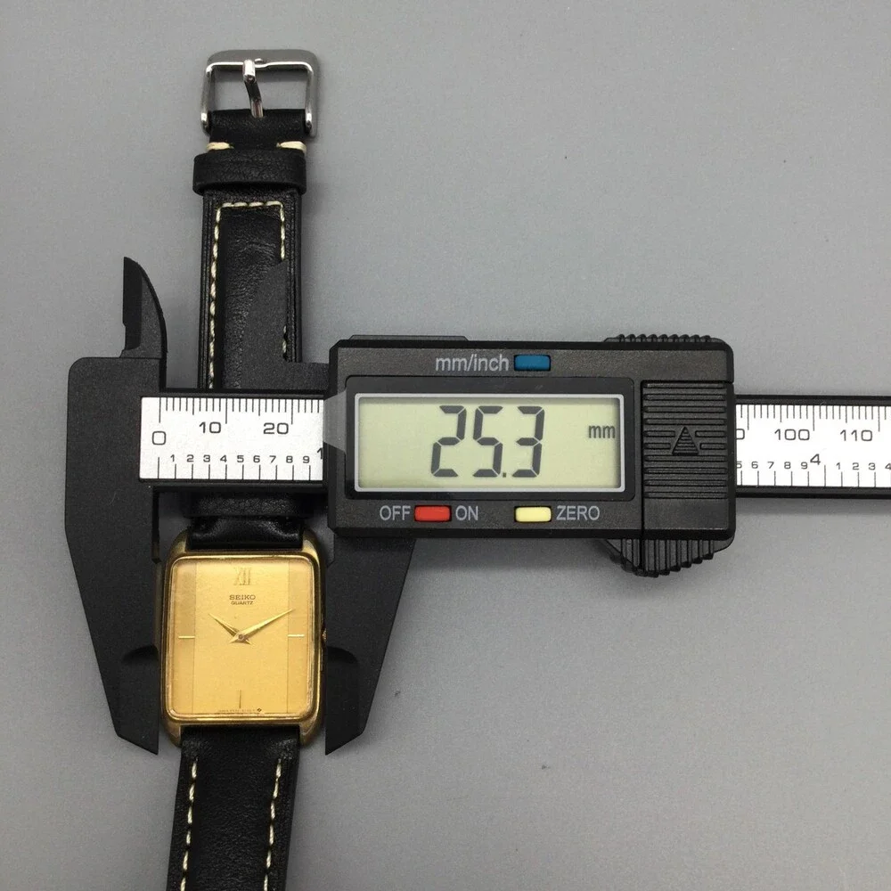 Seiko Mens Watch 25mm Gold Dial Gold Tone 6530-5200 Black Strap New Battery